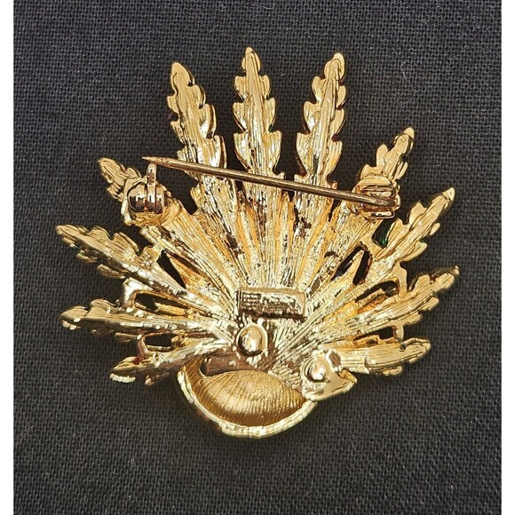 Vintage Peacock Bird Brooch - Pin Enamel Rhinestone Gold Tone Accent 1.5" - Picture 4 of 4